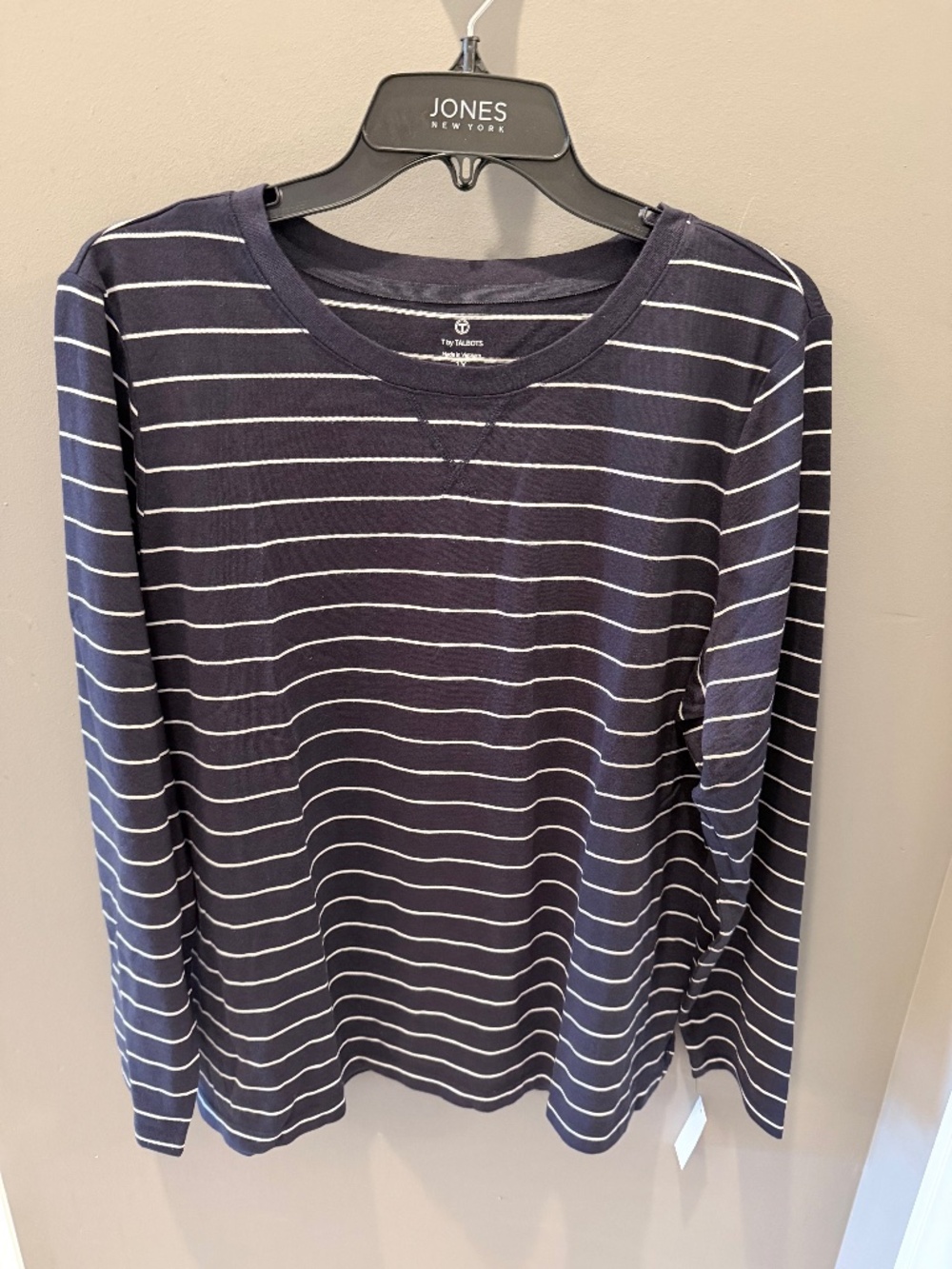 Jersey long sleeve t-shirt in Navy and White strips